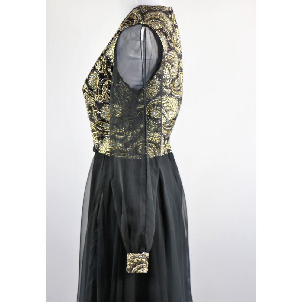Vintage 60s Witchy Gothic Glam Jack Bryan Black Chiffon Maxi Dress Medium - Picture 8 of 10